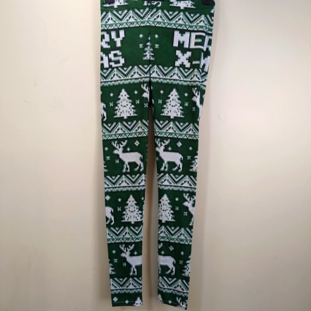 Gearbunch  women's X-MAS green and white leggings, size S